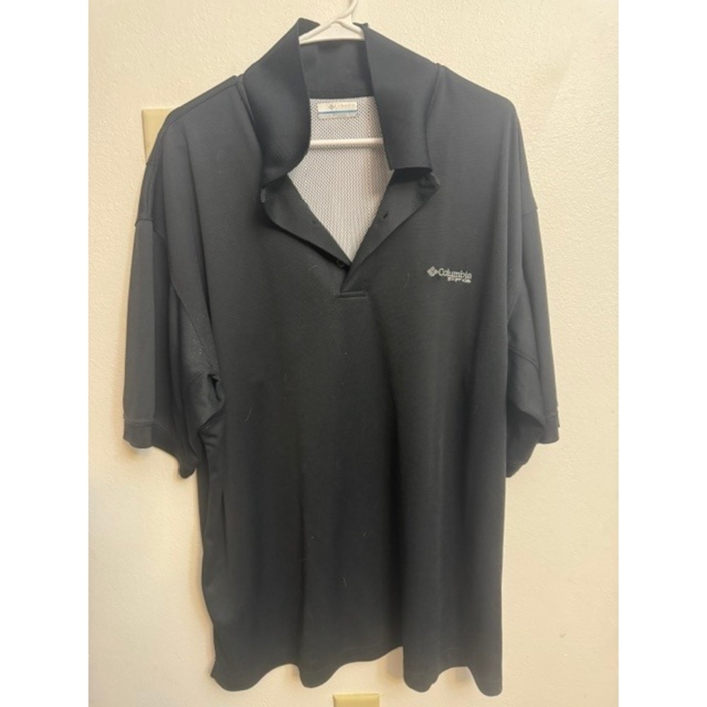 Columbia PFG Men XL Blk Short Sleeve Performance Fishing Polo Shirt Mesh Yoke (F